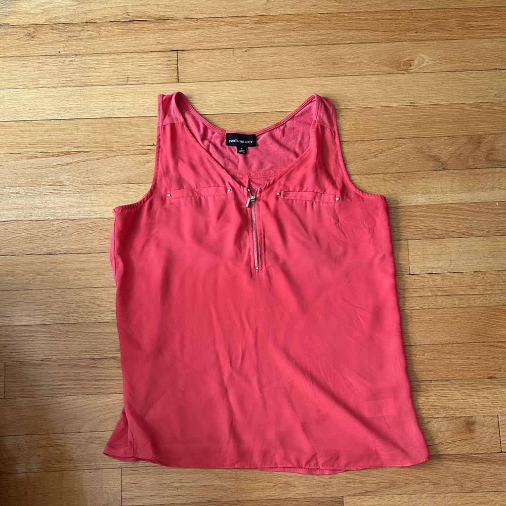 Coral Tank Top with Zipper Detail
